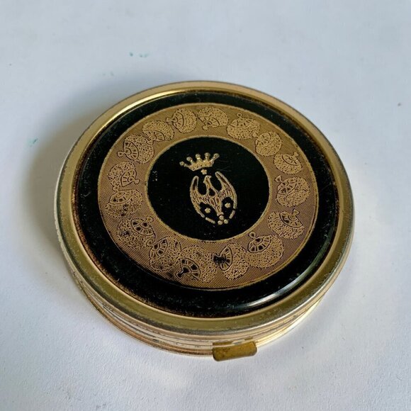 Max Factor Vintage Gold Toned & Black Eagle Crown Detail Compact Metal - Picture 1 of 8